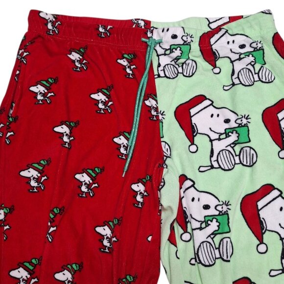 Peanuts Christmas Snoopy Red Green Pants Fluffy Soft Womens Large 12 10 Santa - Picture 2 of 8